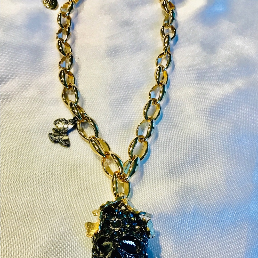 Betsey Johnson Skull Gold and Black Statement Necklace